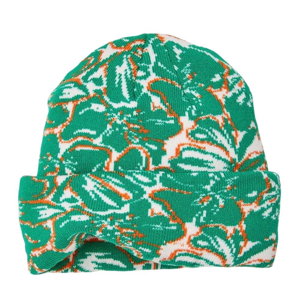 NWT Free People Jumping Jacquard Green Floral Beanie Toboggan